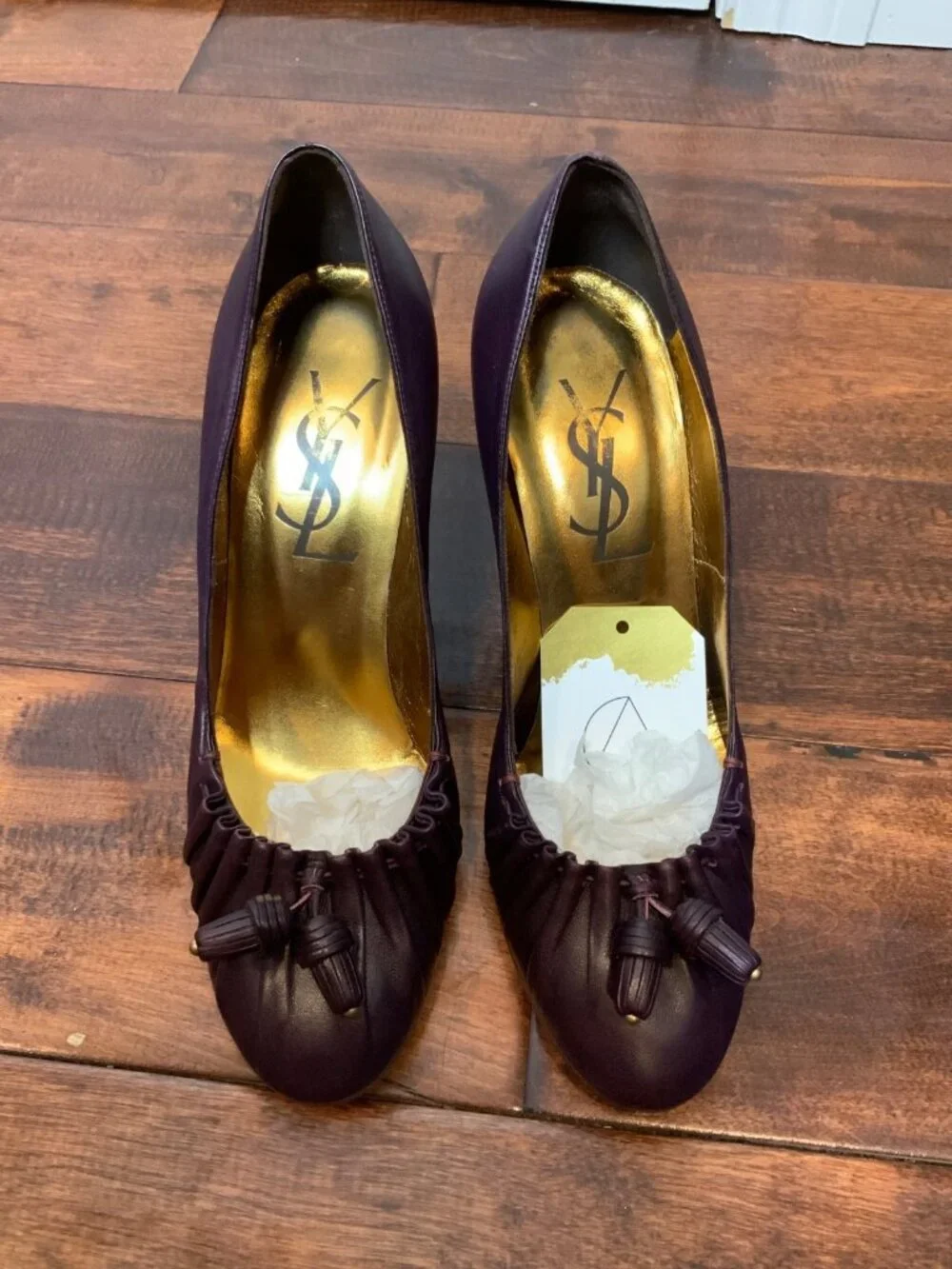 Yves Saint Laurent Tassel Toe Dark Berry Leather Heels, Size 8.5 | 38.5 - Picture 2 of 8